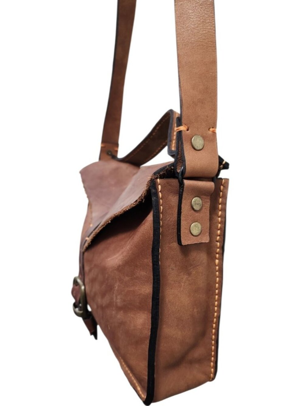 Handmade Genuine Leather Messenger Crossbody Bag Brown Rustic Satchel Unisex - Picture 7 of 16